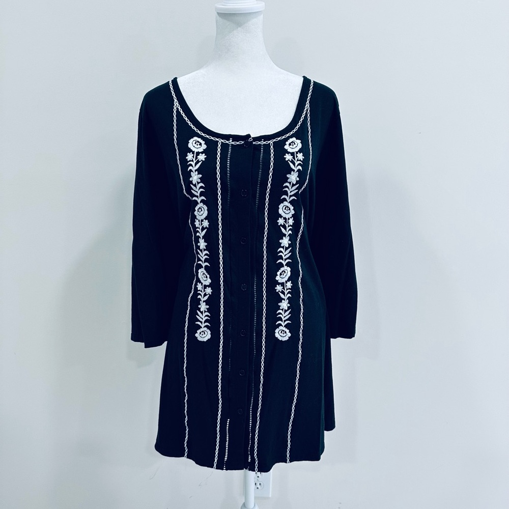Woman Within‎ Tunic Black with White 3/4 Length Sleeves size 1X (22/24)